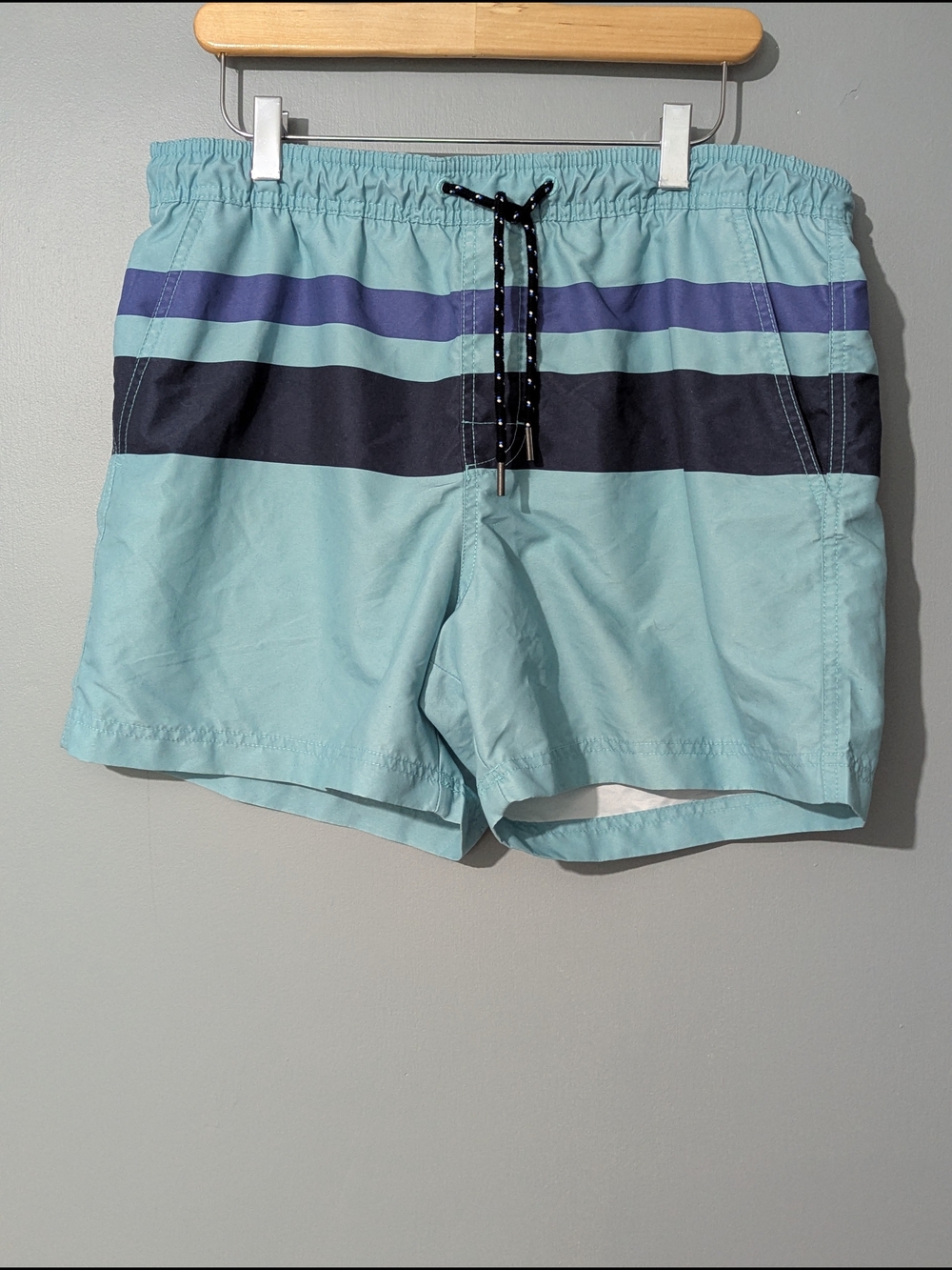 American Eagle Men's Light Blue Striped Swim Trunks Resortwear Surfside Casual